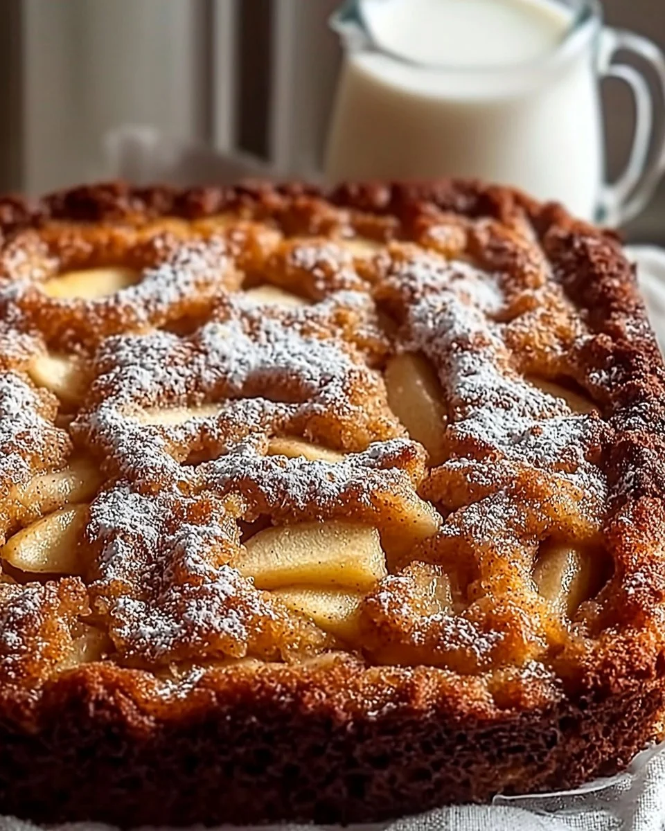 Delicious Apple Fritter Cake topped with glaze and fresh apple pieces