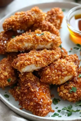 Baked Crunchy Hot Honey Chicken topped with a spicy glaze on a plate