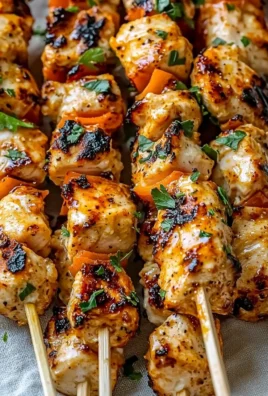 Delicious Bang Bang Chicken Skewers ready to be grilled and enjoyed.