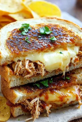BBQ chicken grilled cheese sandwich with melted cheese and smoky BBQ sauce