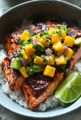 BBQ Salmon Bowls with Mango Avocado Salsa featuring colorful ingredients