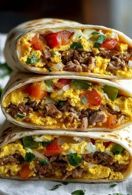 Scrumptious breakfast burritos with eggs, cheese, and vegetables.