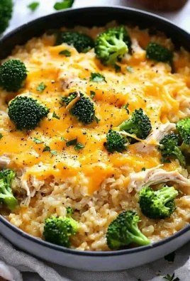Cheesy chicken and rice casserole dish with melted cheese and chicken pieces