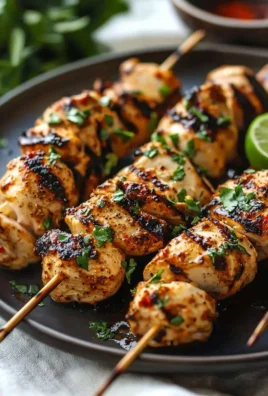 Grilled chicken skewers marinated and ready for the barbecue.