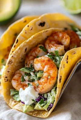 Cilantro lime shrimp tacos with creamy slaw served on a wooden platter