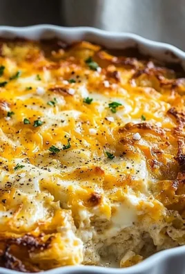 Classic breakfast hashbrown casserole with eggs, cheese, and crispy potatoes
