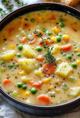 Bowl of comforting one-pot creamy vegetable soup with fresh vegetables