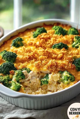 Delicious broccoli chicken casserole ready to serve in a baking dish
