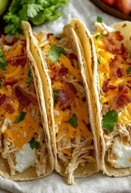 Creamy cheddar ranch chicken tacos garnished with fresh ingredients