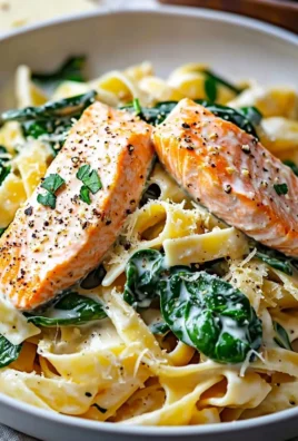 Creamy salmon pasta dish served in a bowl garnished with parsley