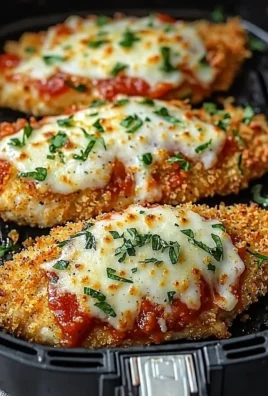 Crispy Air Fryer Chicken Parmesan served with fresh herbs and marinara sauce
