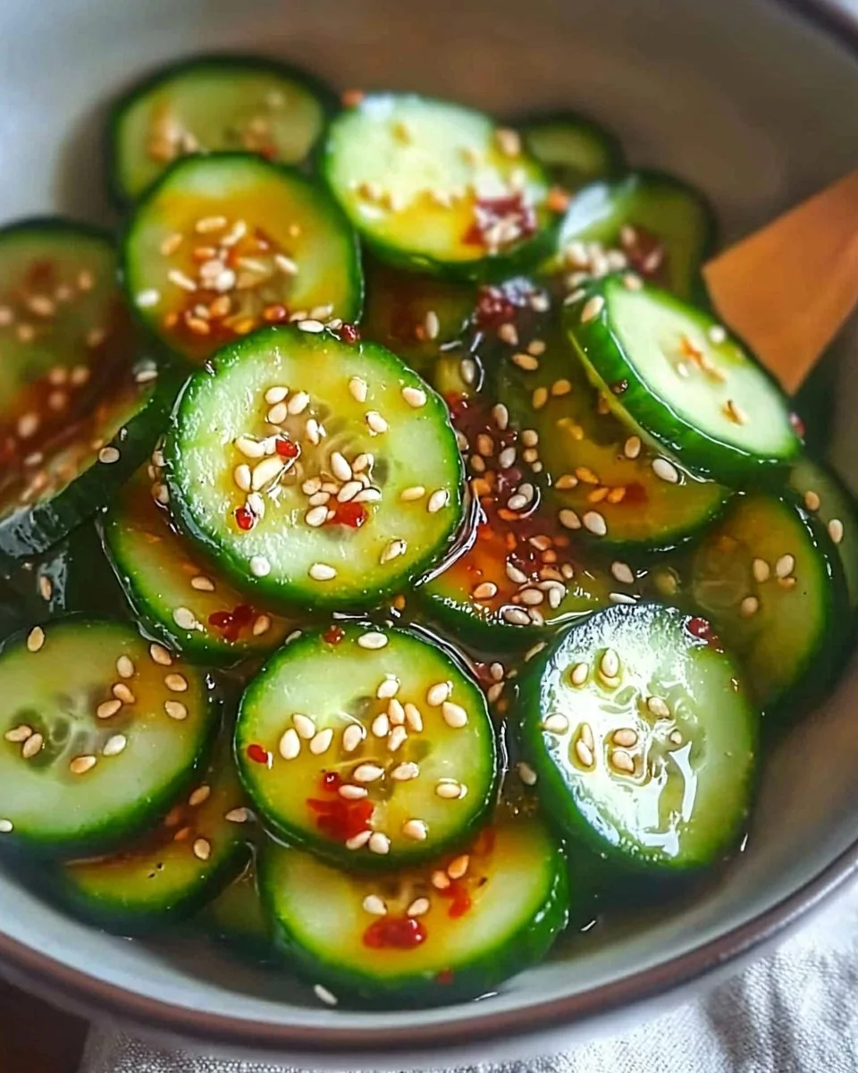 Easy Asian Cucumber Salad with fresh cucumbers and sesame dressing