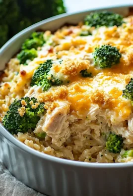 Easy chicken rice broccoli casserole in a baking dish ready to serve.