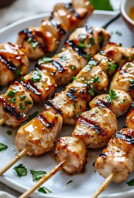 Easy grilled Asian chicken skewers with honey garlic sauce on a platter