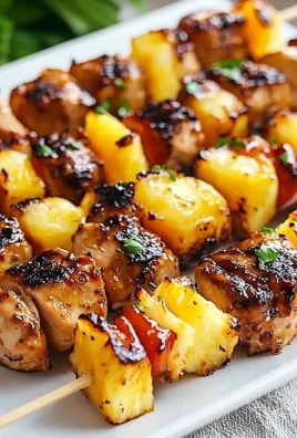 Delicious Hawaiian Chicken Kabobs skewers with colorful veggies and pineapple