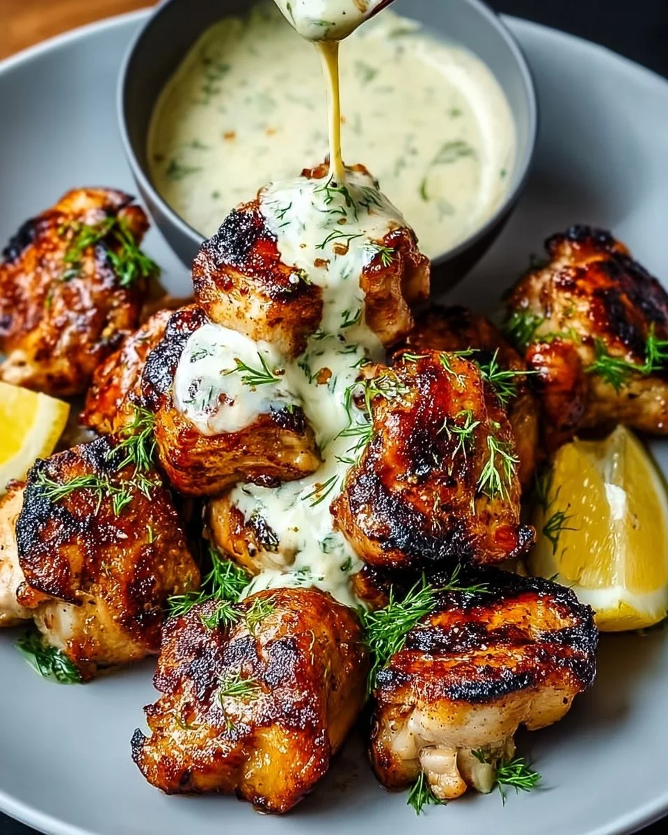 Grilled Chicken Bites with Creamy Garlic Sauce