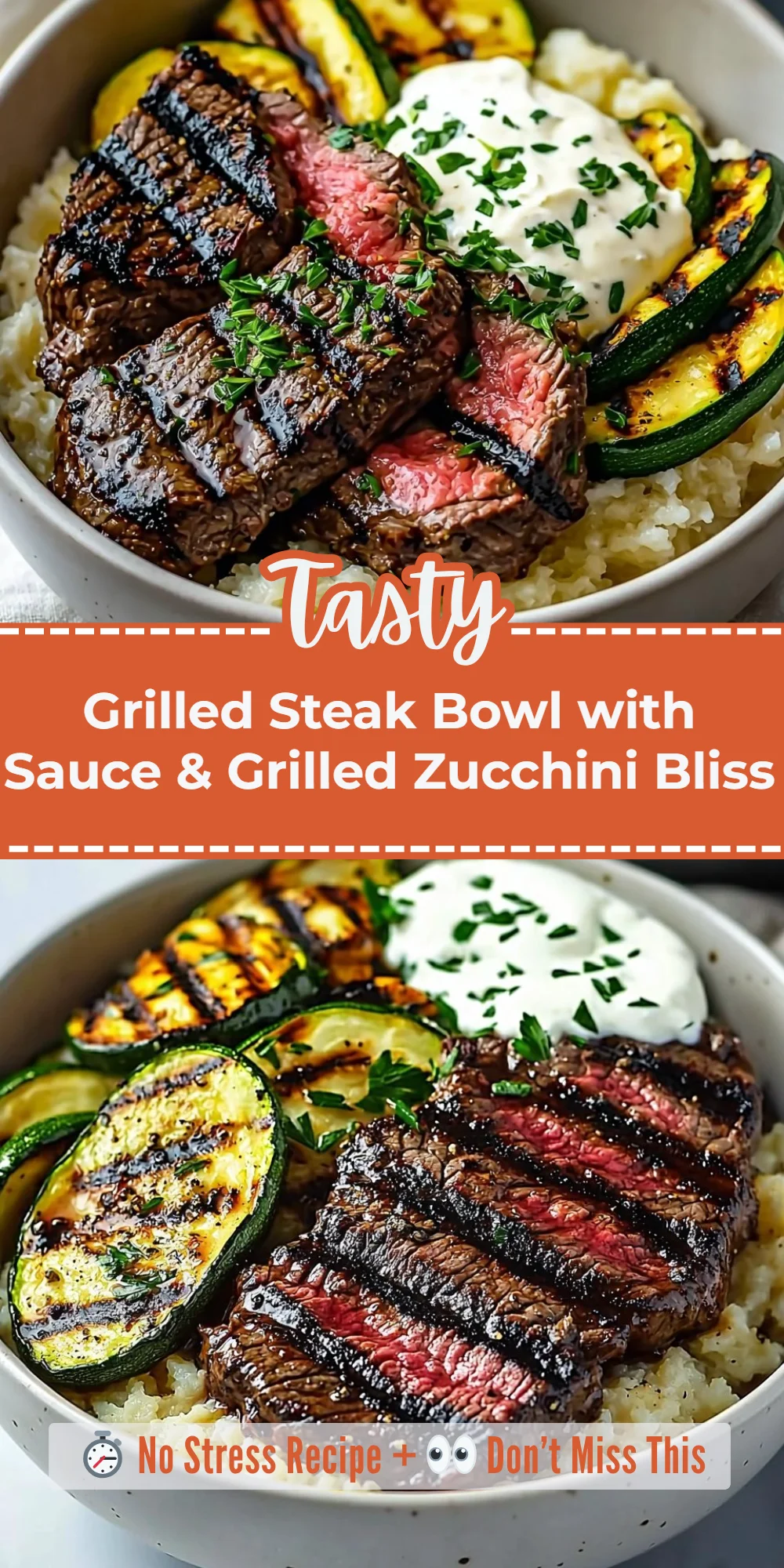 Grilled Steak Bowl with Sauce & Grilled Zucchini Bliss