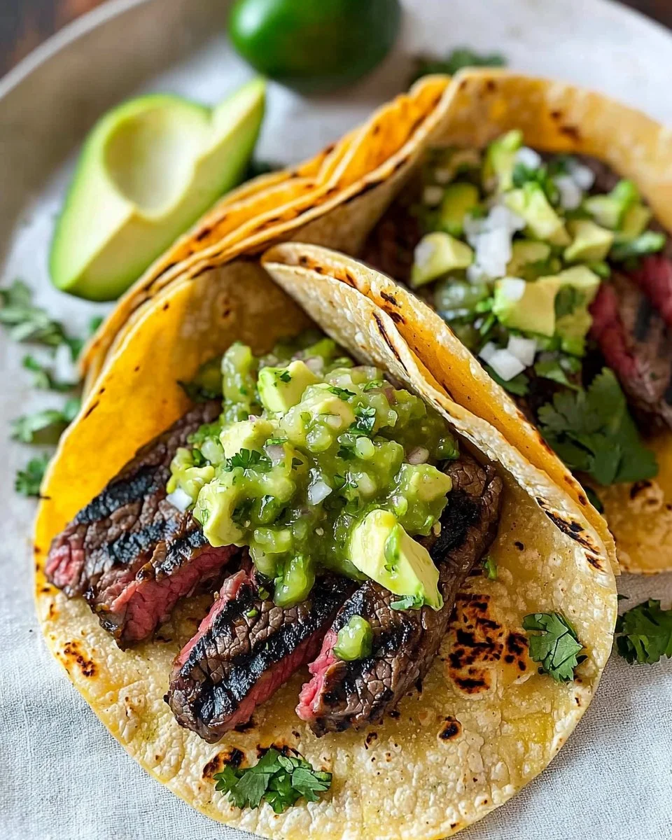 Grilled Steak Tacos with Avocado Salsa