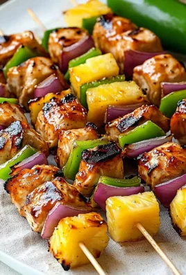 Grilled Hawaiian Chicken Kebabs with pineapple and colorful bell peppers
