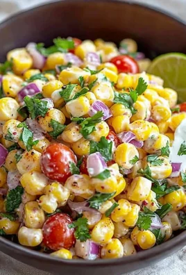 Healthy street corn salad with Greek yogurt in a bowl