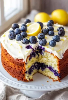 Delicious Lemon Blueberry Cake with fresh blueberries and lemon frosting