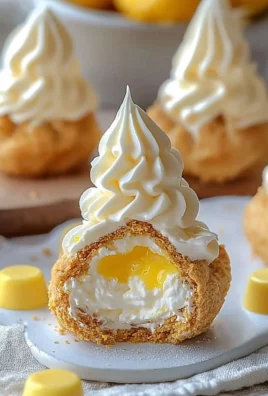 Lemon cream puffs on a plate with lemon zest garnish