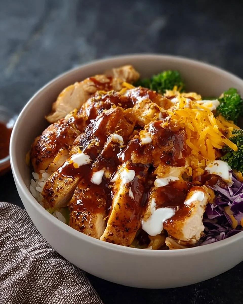Delicious Macro Friendly BBQ Ranch Chicken Bowl packed with protein