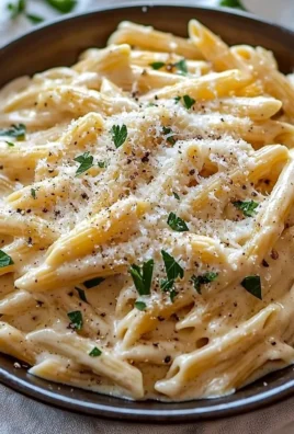 One Pot Creamy Garlic Pasta topped with parsley in a white bowl