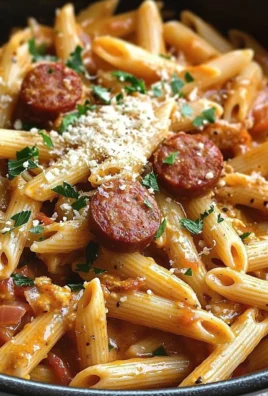 Delicious one-pot creamy spicy Cajun sausage pasta served with fresh herbs