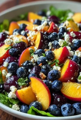 Delicious Peach and Blueberry Salad with Feta cheese on a plate
