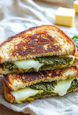 Delicious Pesto Grilled Cheese sandwich with melted cheese and fresh basil pesto