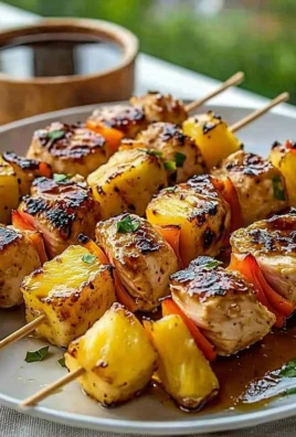 Delicious Pineapple Chicken Kabobs on skewers, grilled to perfection.