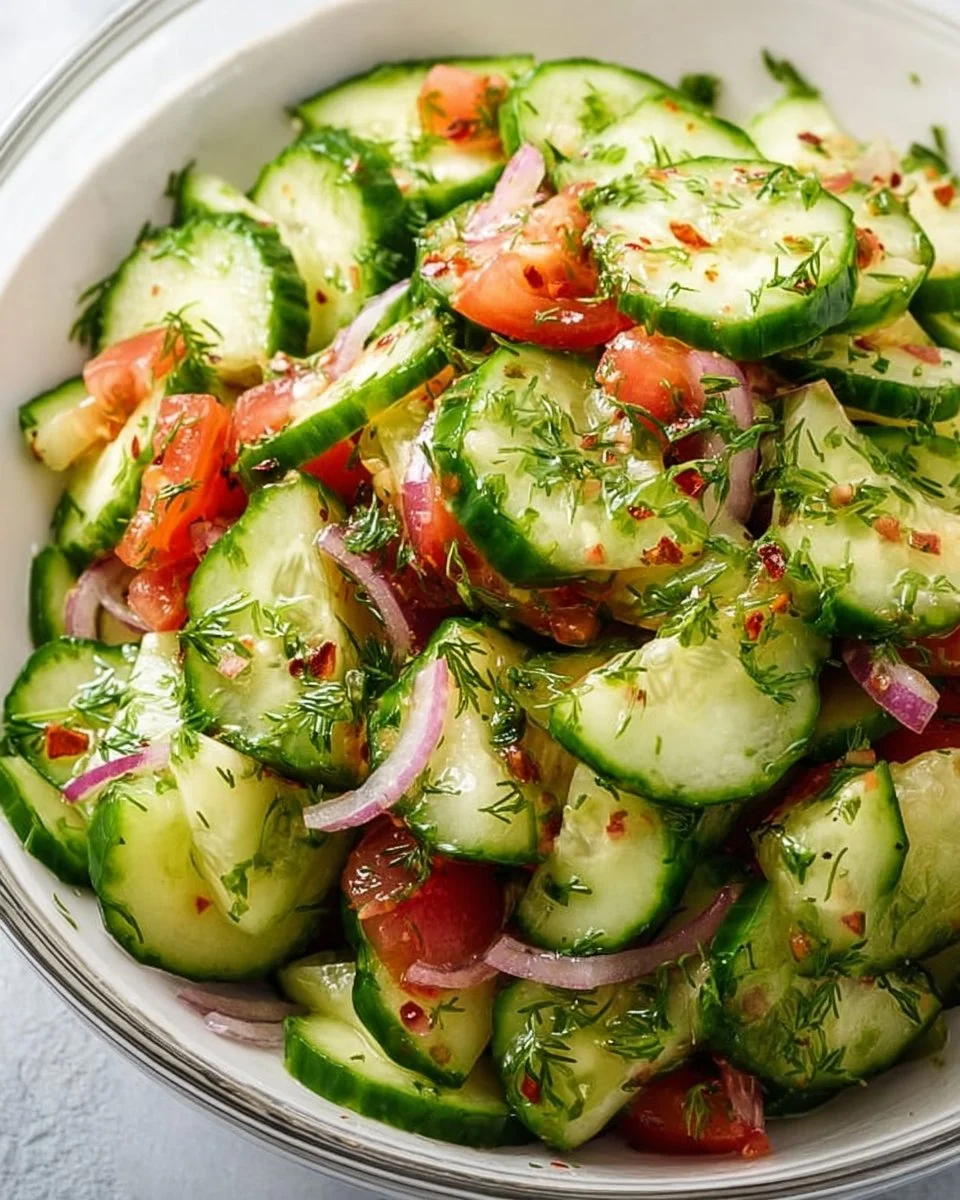 Refreshing Italian Cucumber Salad with fresh vegetables and zesty dressing