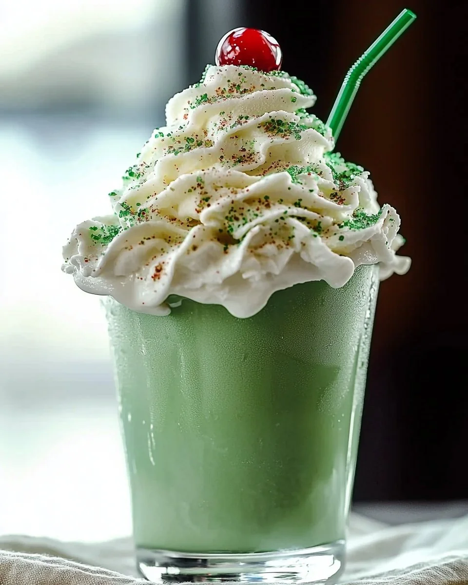 Delicious Shamrock Shake served in a festive cup with whipped cream and a green straw.