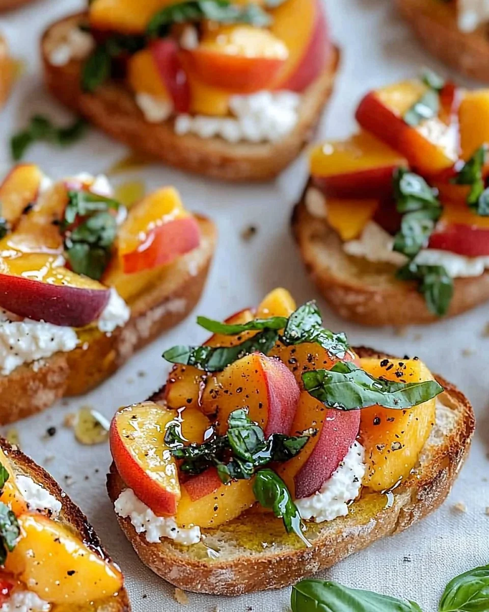 Simple Peach Bruschetta with Whipped Ricotta