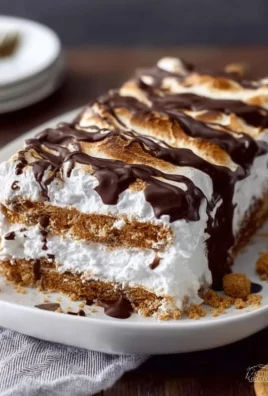 Delicious S'mores Icebox Cake layered with graham crackers, chocolate, and marshmallow.