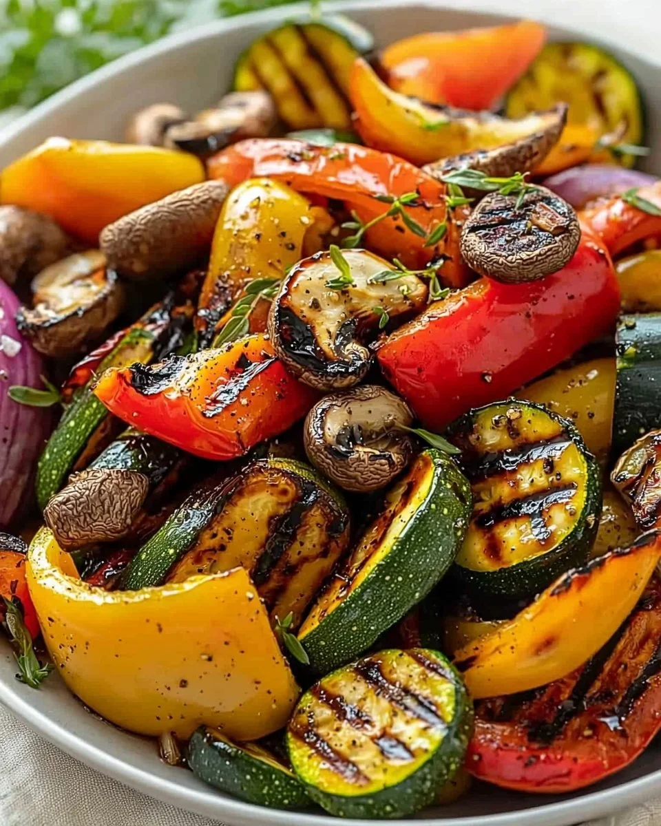 Plate of delicious grilled veggies marinated and ready to enjoy