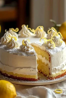 Delicious slice of Italian Lemon Cream Cake topped with fresh lemon zest.