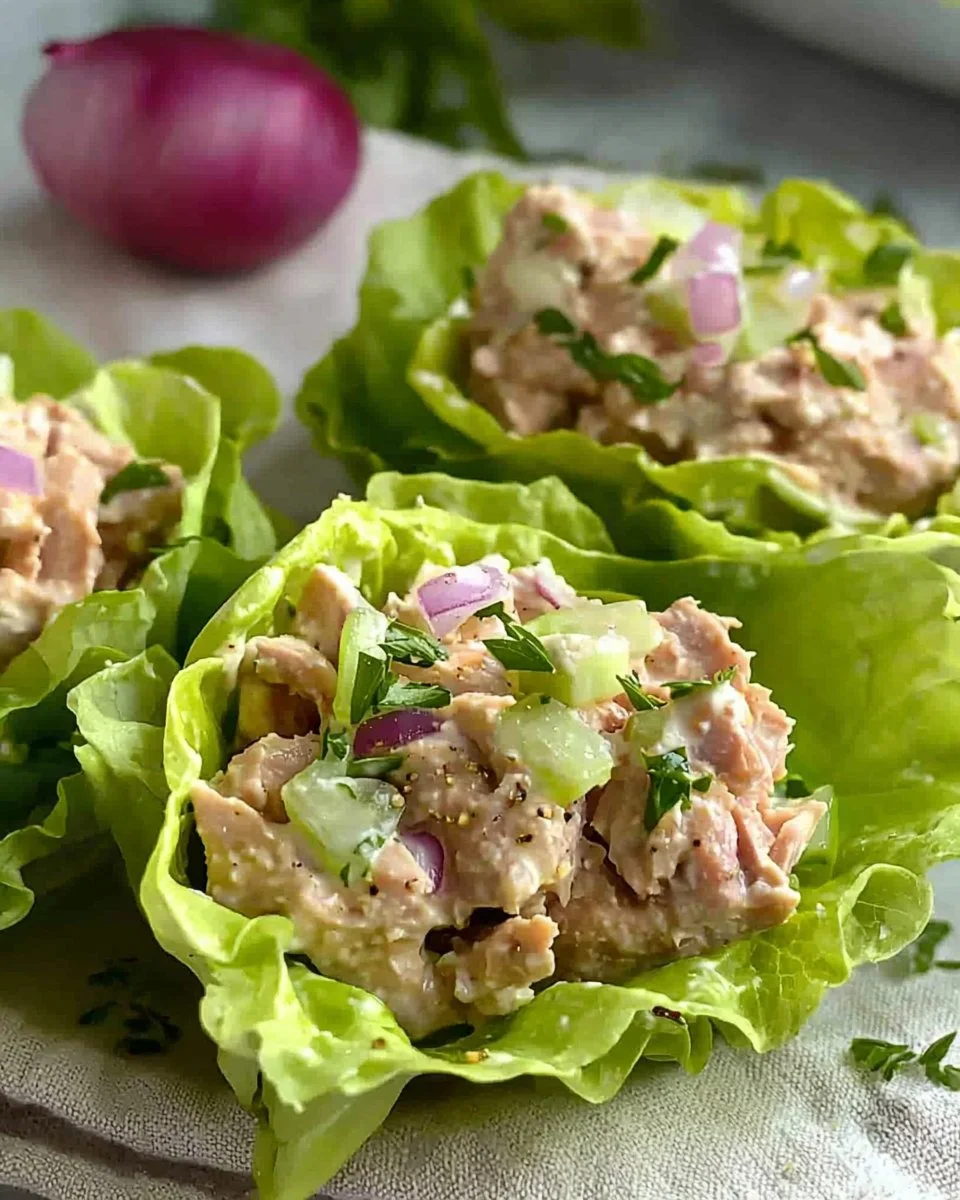 Healthy tuna lettuce wraps served on a plate