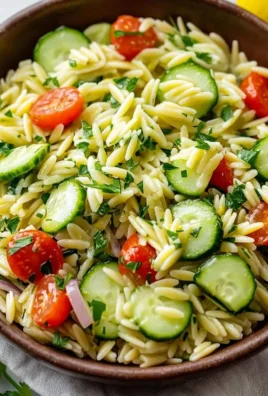 Zesty Cucumber Lemon Orzo Salad served in a bowl with fresh ingredients
