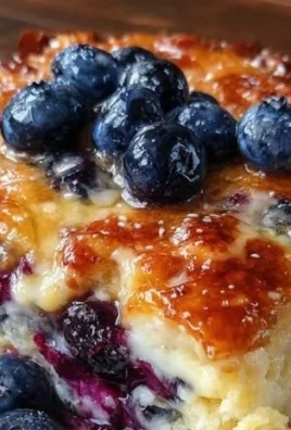 Blueberry buttermilk pancake casserole baked dish topped with fresh blueberries