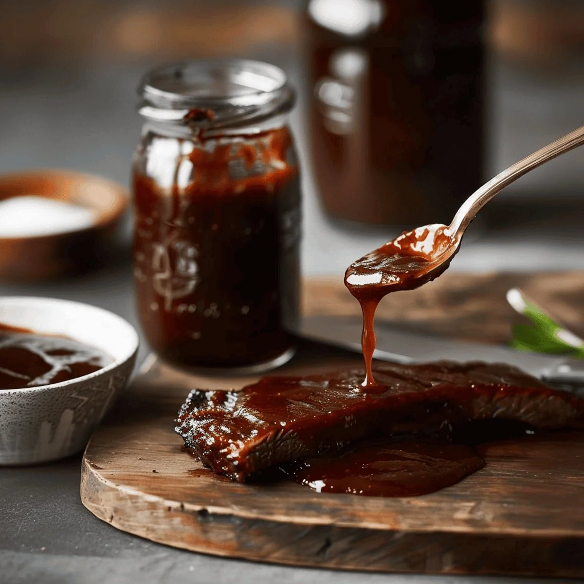 Delicious homemade Bourbon BBQ Sauce in a jar ready for grilling