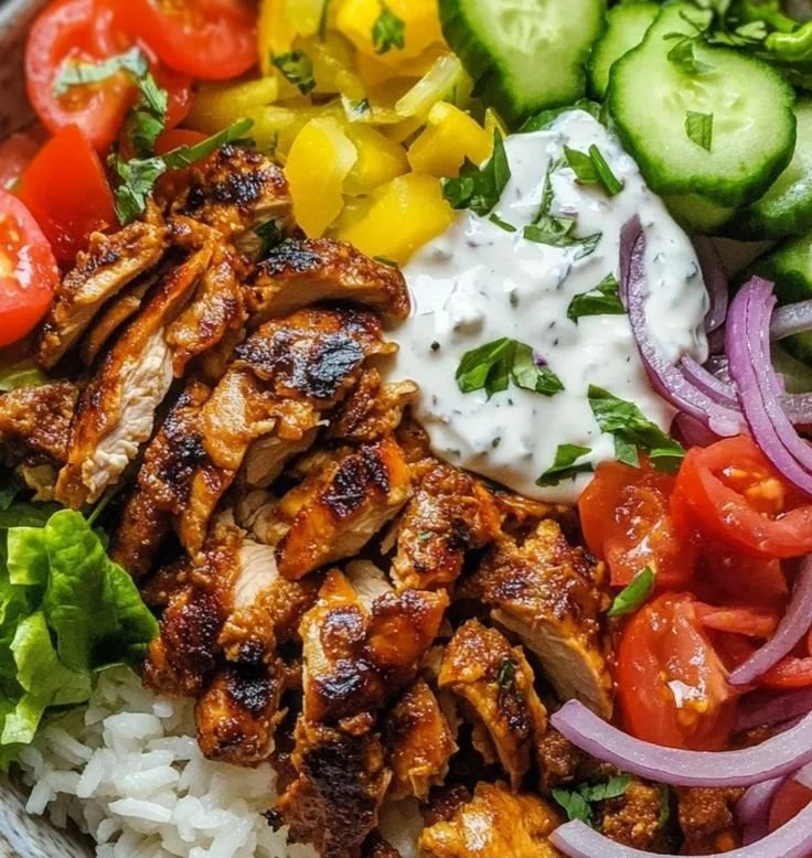 Delicious Chicken Shawarma Bowl with fresh vegetables and spices