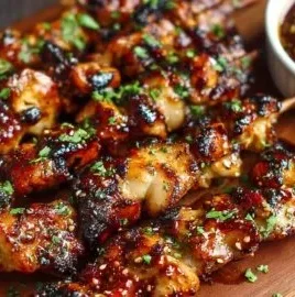 Tender chicken skewers glazed with homemade Korean BBQ sauce on the grill