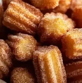 Plate of easy baked churro bites dusted with cinnamon sugar