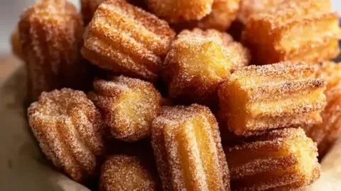 Plate of easy baked churro bites dusted with cinnamon sugar