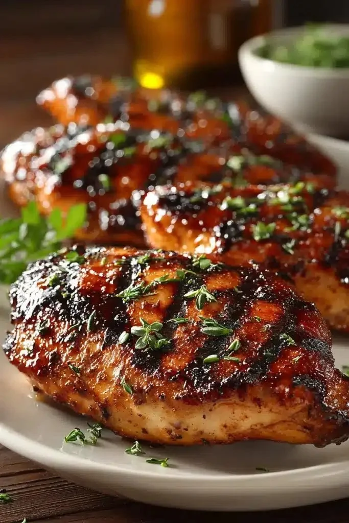 Easy grilled BBQ chicken breasts on a barbecue grill