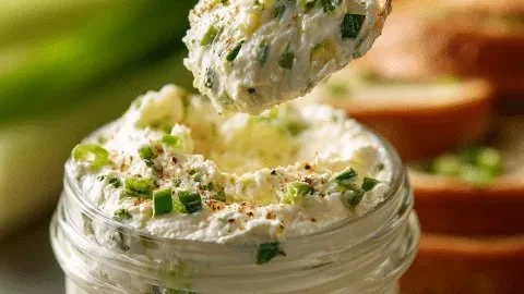A jar of garden vegetable spread made from fresh vegetables and herbs.