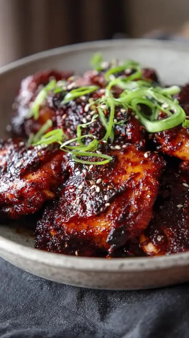 Delicious Gochujang Chicken served with vegetables and rice