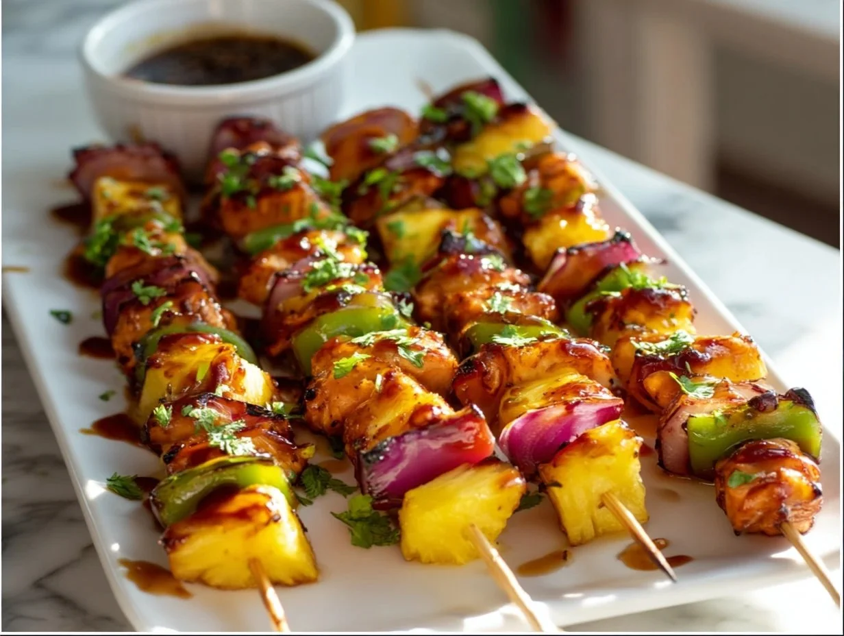 Grilled Hawaiian Chicken Kebabs with vibrant fruits and vegetables